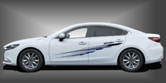 Decal Car in Schwarz und Blau auf weißem Mazda 6