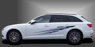 Decal Line in Schwarz und Blau auf weißem Audi A4 Avant