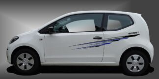 Decals Auto Tuning in Schwarz und Blau auf weißem VW UP