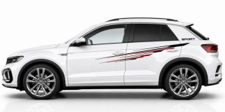 Decals Design in Schwarz und Dunkelrot auf einem weißen VW T-Roc