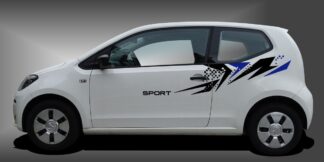 Dekorfolie Car Sticker in Schwarz und Blau auf weißem VW UP