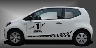 Dekorfolie Streifen in Schwarz auf weißem VW UP