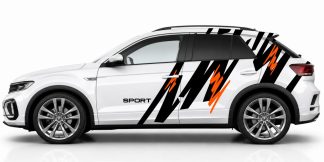 Dekorstreifen in Schwarz und Orange auf einem weißen VW T-Roc