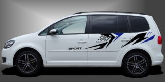 Designfolie Car Sticker in Schwarz und Blau auf weißem VW Touran