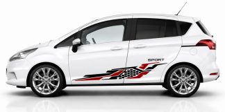 Foliendekor in Schwarz und Dunkelrot auf einem weißen Ford B-Max