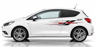 Foliendesign in Schwarz und Dunkelrot auf einem weißen Opel Corsa