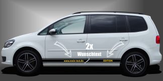 Folienstreifen am Auto in Schwarz und Gelb auf weißem VW Touran