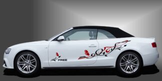 Hawaii Blume in Schwarz und Dunkelrot auf weißem Audi A3 Cabrio