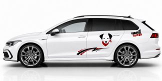 Hunde Aufkleber in Schwarz und Dunkelrot auf einem weißen Golf 8 Variant