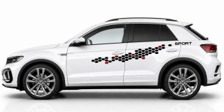 Karo Aufkleber in Schwarz und Dunkelrot auf einem weißen VW T-Roc