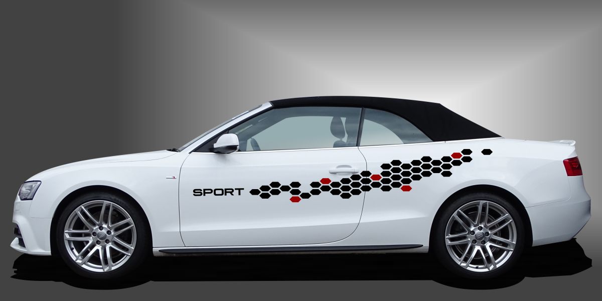 Karo Design in Schwarz und Dunkelrot auf weißem Audi A3 Cabrio