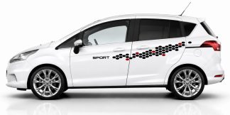 Karo Folie in Schwarz und Dunkelrot auf einem weißen Ford B-Max