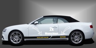 Karosseriestreifen fürs Auto in Schwarz und Gelb auf weißem Audi A3 Cabrio