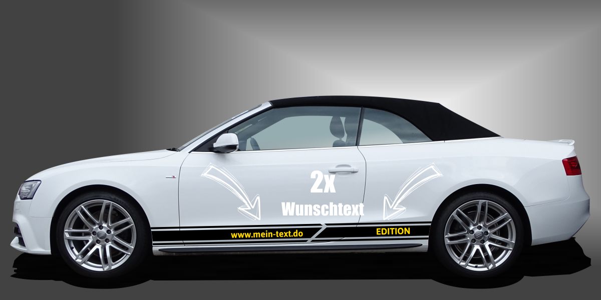 Karosseriestreifen fürs Auto in Schwarz und Gelb auf weißem Audi A3 Cabrio