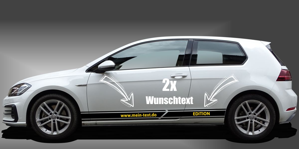 Karosseriestreifen in Schwarz und Gelb auf weißem VW Golf 7