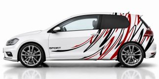 Kfz Aufkleber in Schwarz und Dunkelrot auf einem weißen VW Golf 7