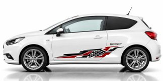 Klebefolien PKW in Schwarz und Dunkelrot auf einem weißen Opel Corsa