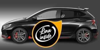 Lina inside Aufkleber als originelles und tolles Car-Tatoo in Weiß auf schwarzer Auto-Seitenscheibe