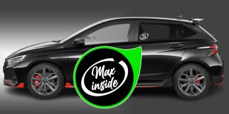 Max inside Aufkleber als originelles und geniales Auto-Tribal in Weiß auf schwarzer Auto-Seitenscheibe