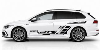 Motorsport Aufkleber in Schwarz auf einem weißen Golf 8 Variant