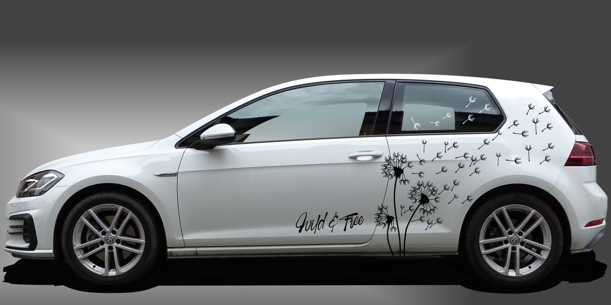 Pusteblume Auto in Schwarz auf weißem VW Golf 7