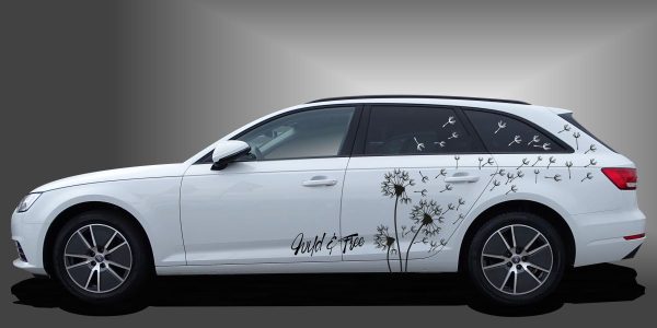 Pusteblume Autoaufkleber in Schwarz auf weißem Audi A4 Avant