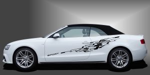 Racedesign in Schwarz auf weißem Audi A3 Cabrio