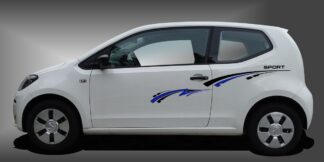 Racing Dekorfolie in Schwarz und Blau auf weißem VW UP