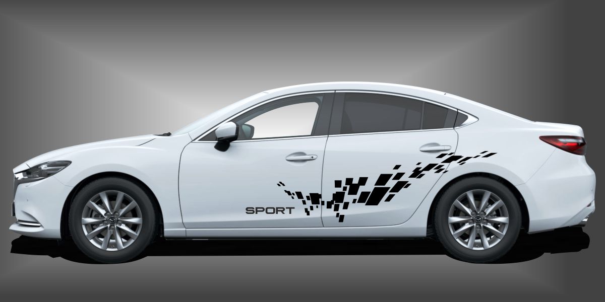 Racing Sticker in Schwarz auf weißem Mazda 6