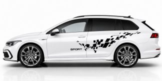 Racing Stickers in Schwarz auf einem weißen Golf 8 Variant