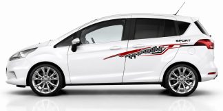 Racing Style in Schwarz und Dunkelrot auf einem weißen Ford B-Max