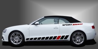 Racingstreifen Auto in Schwarz und Dunkelrot auf weißem Audi A3 Cabrio