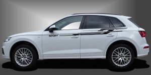 Rally Seitenstreifen in Schwarz auf weißem Audi Q5