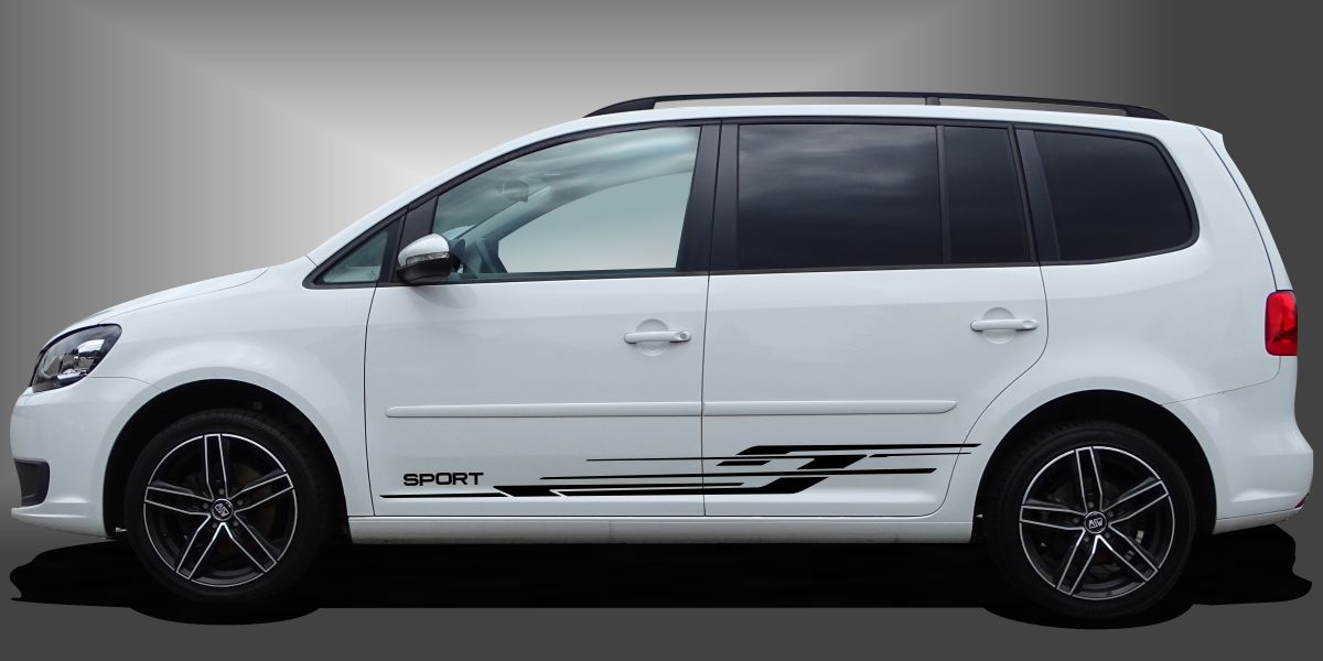 Rally Streifen Auto in Schwarz auf weißem VW Touran