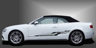 Rallystreifen Auto in Schwarz auf weißem Audi A3 Cabrio