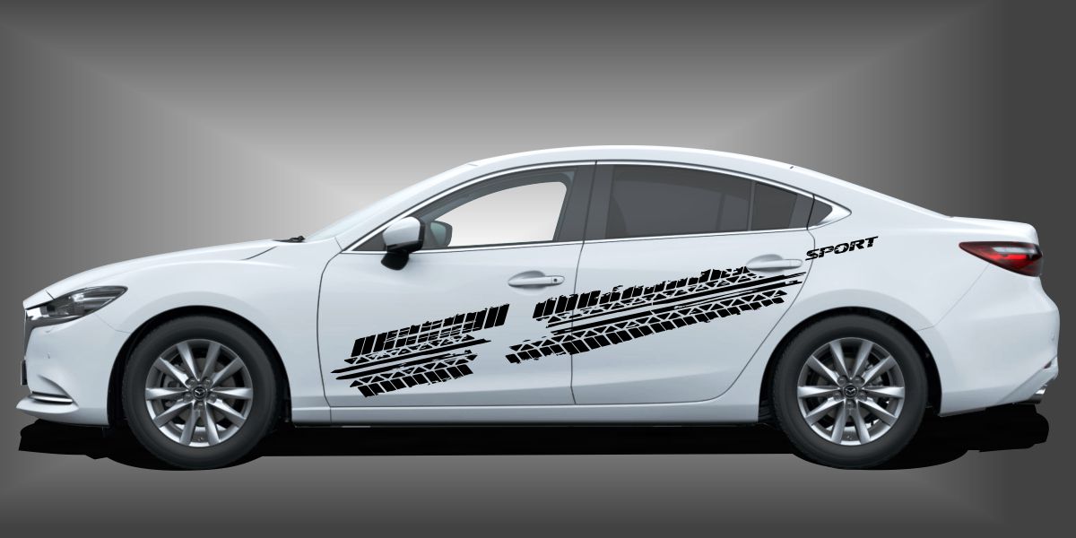 Reifenprofil Aufkleber in Schwarz auf weißem Mazda 6