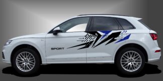 Rennstreifen Car Sticker in Schwarz und Blau auf weißem Audi Q5