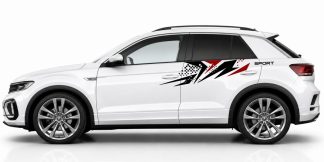 Rennstreifen Car Sticker in Schwarz und Dunkelrot auf einem weißen VW T-Roc