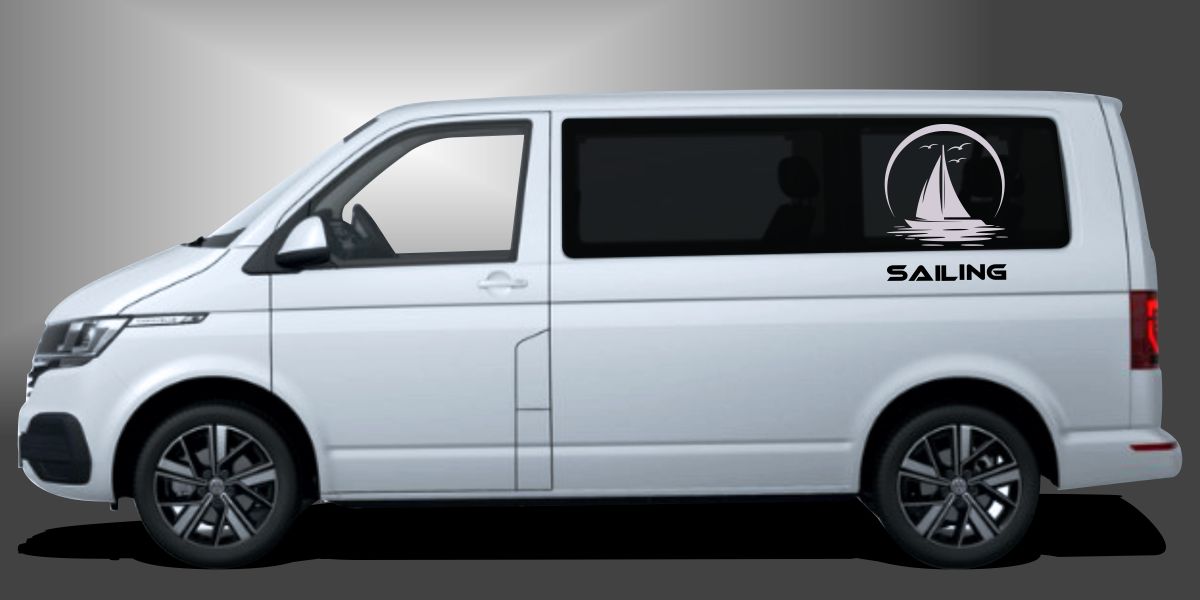 Segler Aufkleber als sportlicher und origineller Auto-Sticker in Schwarz auf weißem VW T6