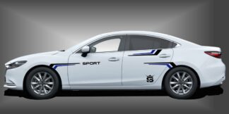 Seitenaufkleber sportlich in Schwarz und Blau auf weißem Mazda 6