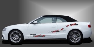 Seitendekor Aufkleber in Schwarz und Dunkelrot auf weißem Audi A3 Cabrio