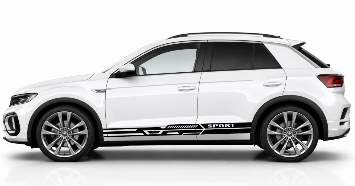 Seitendekor für SUV in Schwarz auf einem weißen VW T-Roc