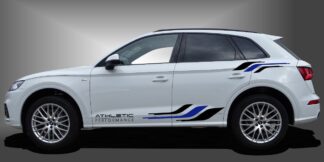 Seitendekor in Schwarz und Blau auf weißem Audi Q5