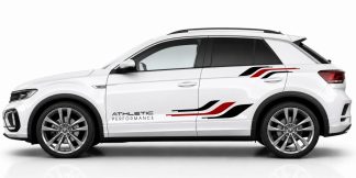Seitendekor in Schwarz und Dunkelrot auf einem weißen VW T-Roc