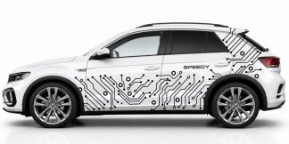 Seitendekor Tribal in Schwarz auf einem weißen VW T-Roc