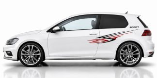 Seitenstreifen A3 in Schwarz und Dunkelrot auf einem weißen VW Golf 7