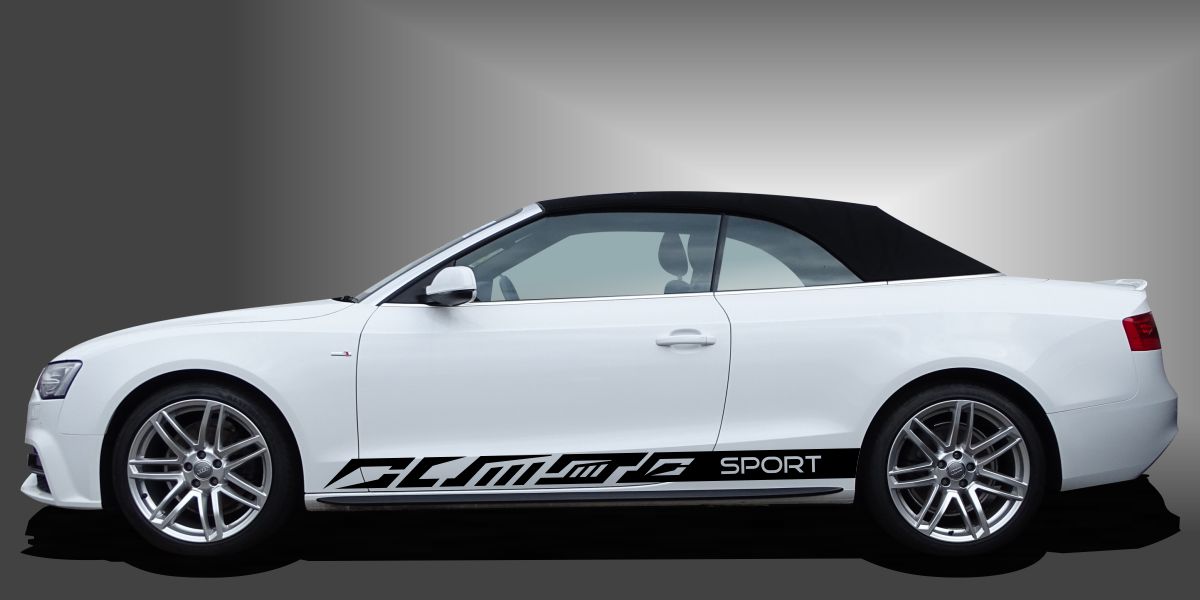 Seitenstreifen für PKW als sportliche, hochwertige Auto-Folie in Schwarz auf weißem Audi A3 Cabrio