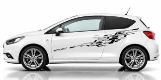 Seitenstreifen PKW in Schwarz und Dunkelrot auf einem weißen Opel Corsa