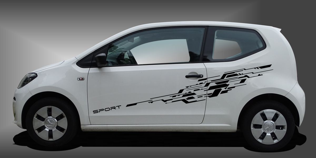 Seitenstreifen PKW in Schwarz auf weißem VW UP
