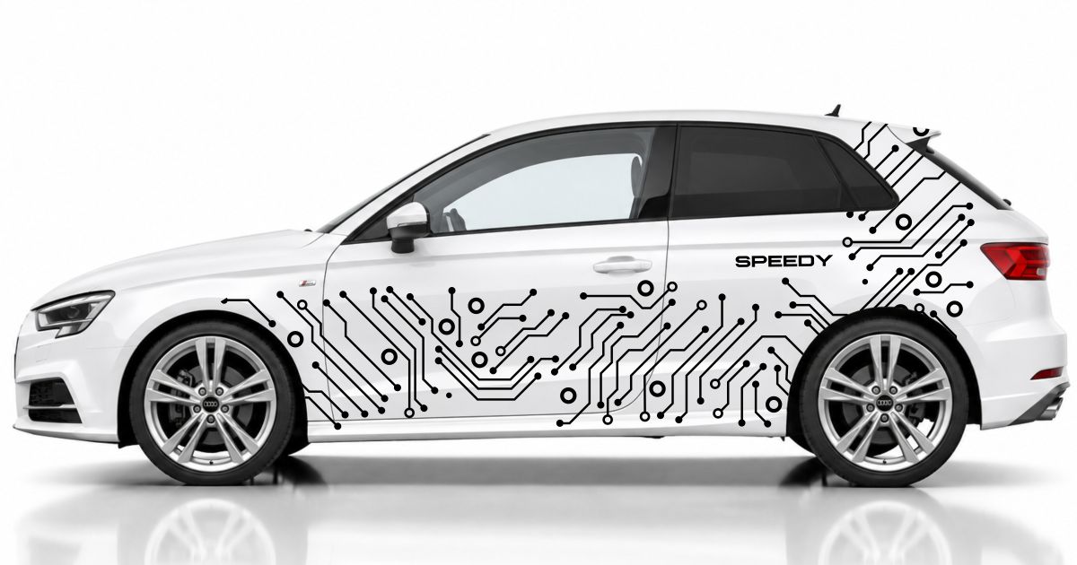 Seitenstreifen in Schwarz auf einem weißen Audi A3 Sportback